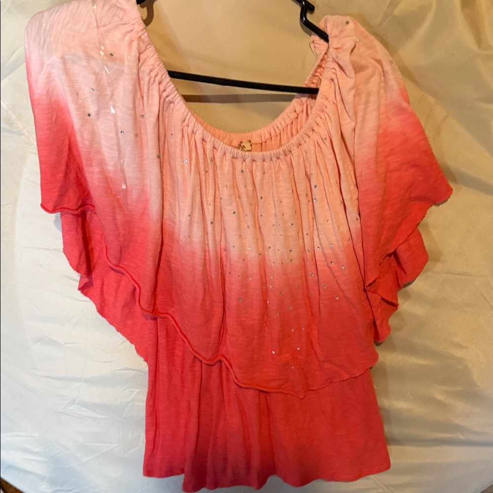 Reba Pink Ombre Ruffle Blouse